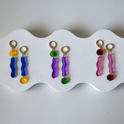 Gummy Circle Huggies, colorful circle-shaped acrylic huggie hoop earrings