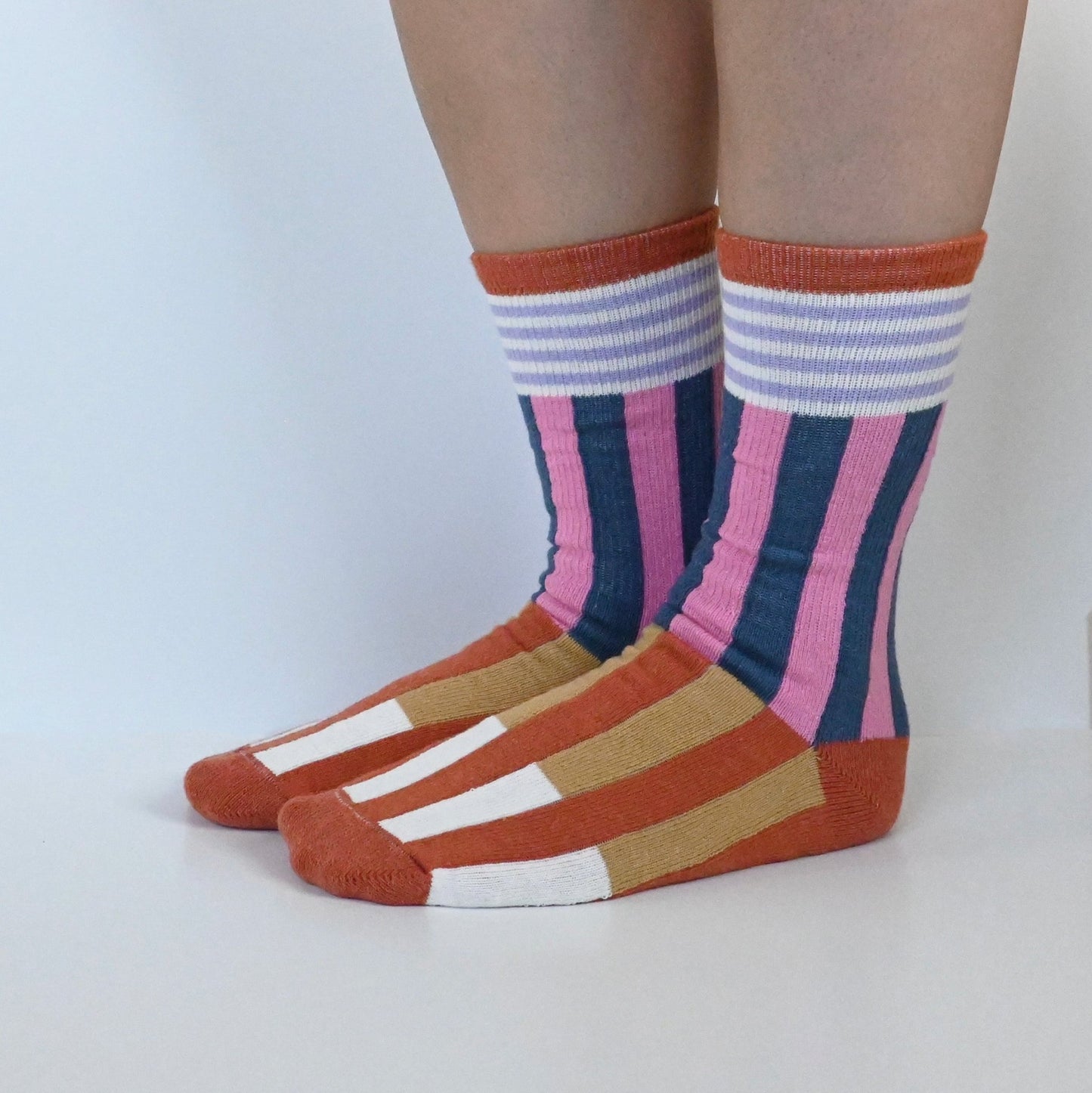 The Colorblock Crew Sock | Pink & Blue - Shape & Color colorful goods made in the USA